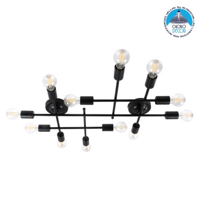 GLOBOSTAR® PIPING 00667-1 Vintage Φωτιστικό Οροφής με Ντουί 12 x E27 AC 220-240V IP20 - Μαύρο - Μ78.5 x Π9.5 x Υ64cm